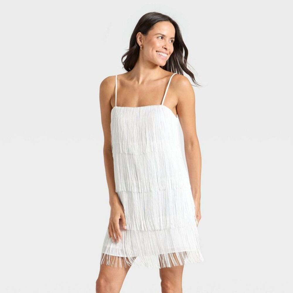 Women's Fringe Mini Dress - A New Day White L